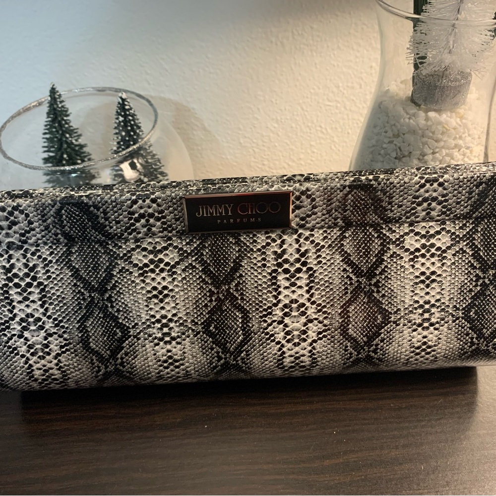 Jimmy Choo Black and White Snakeskin-Print Clutch